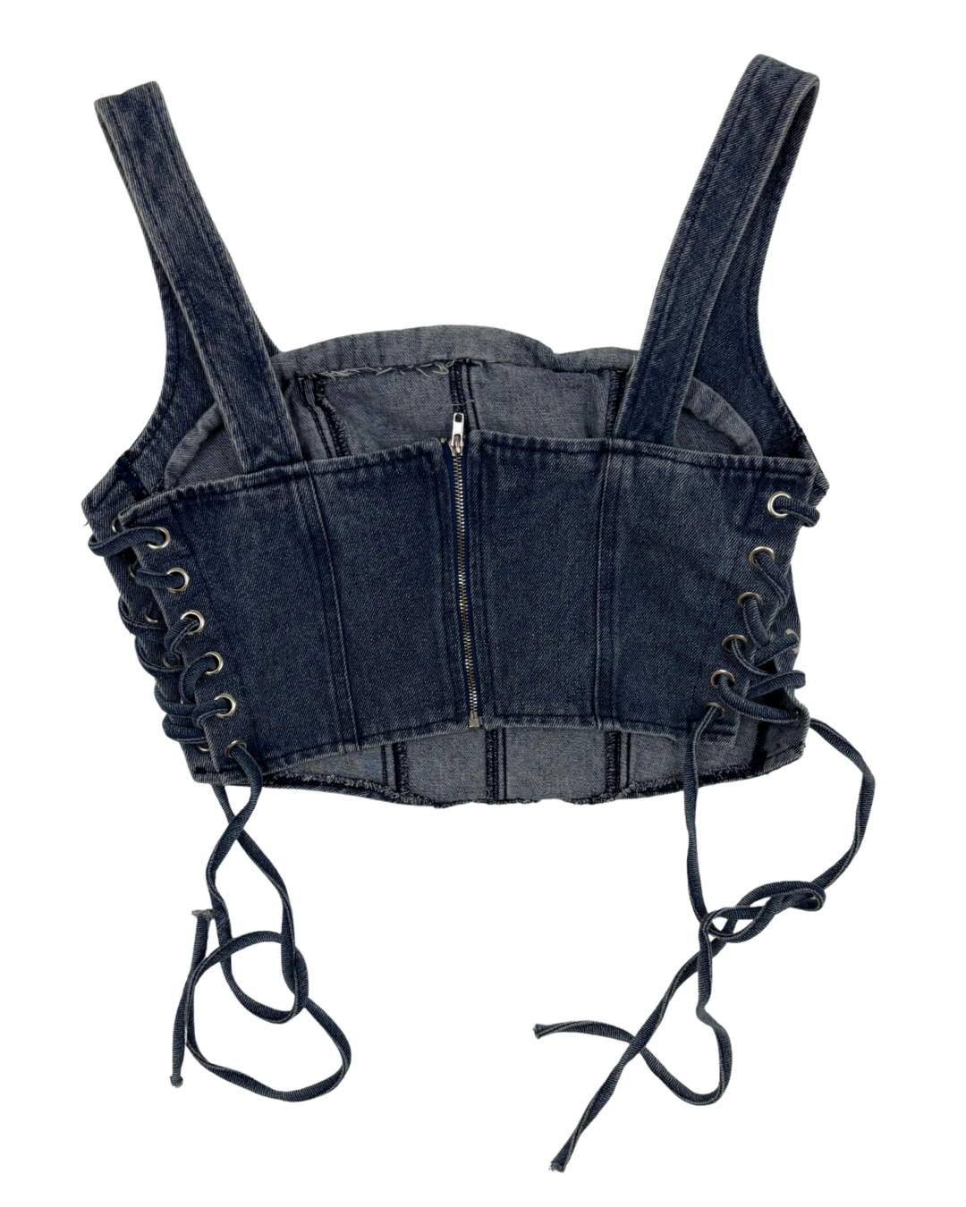 Altar'd State Lace-Up Corset Dark Wash Denim Crop Top - XS