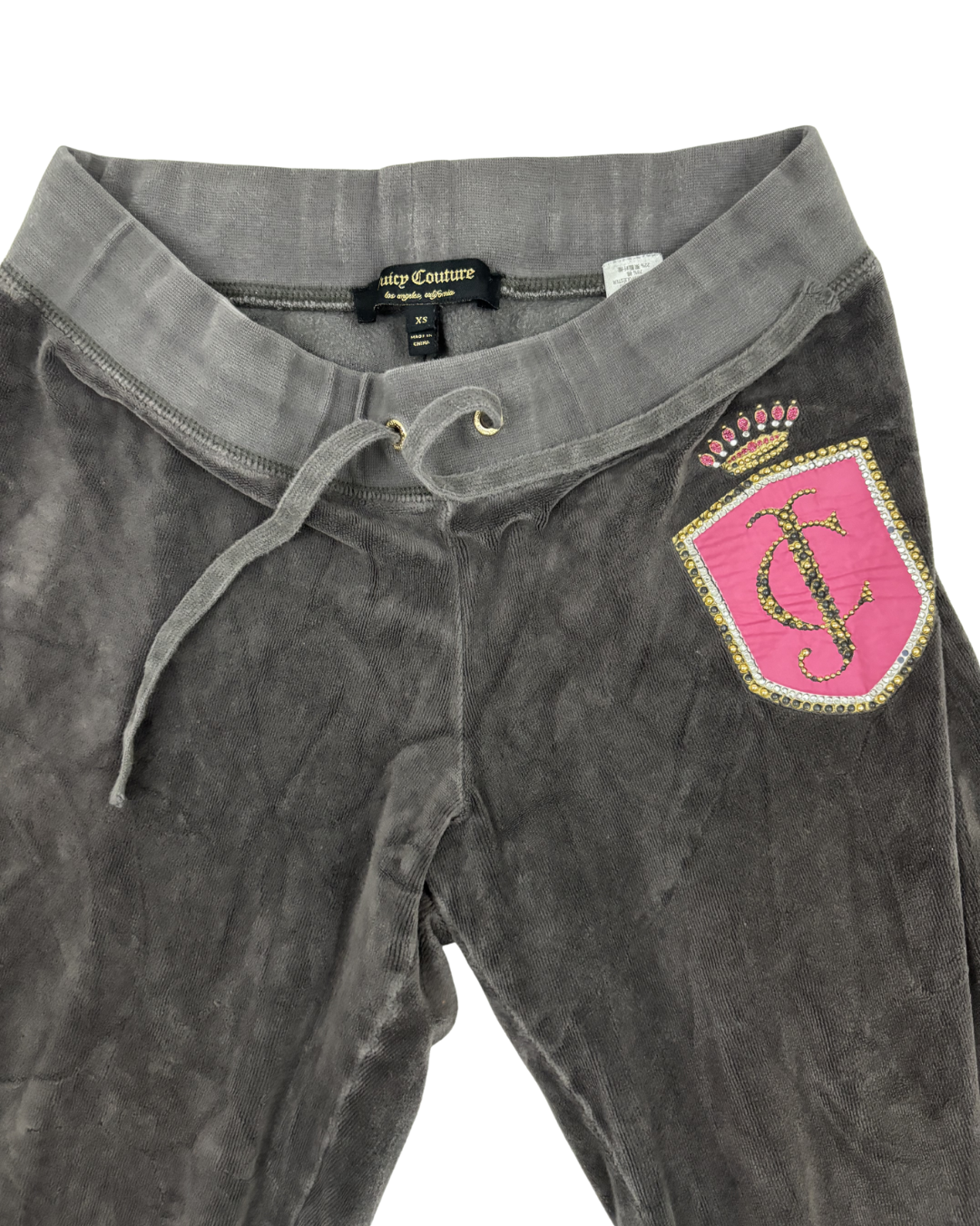 Juicy Couture Grey Velour Pink Crest Logo Tracksuit Pants - XS | Waist: 22"