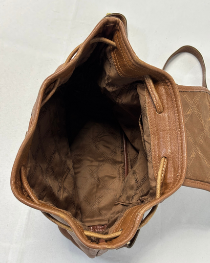 Longchamp Vintage Cognac Brown Pebbled Leather Bucket Backpack