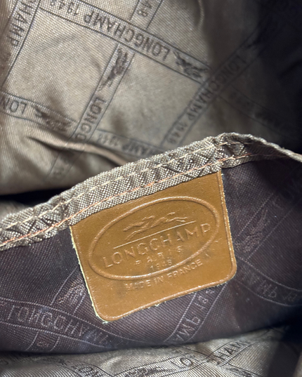 Longchamp Vintage Cognac Brown Pebbled Leather Bucket Backpack