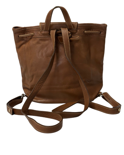 Longchamp Vintage Cognac Brown Pebbled Leather Bucket Backpack