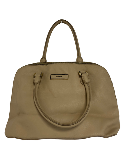 DKNY Beige Nude Saffiano-Style Leather Dome Satchel Handbag