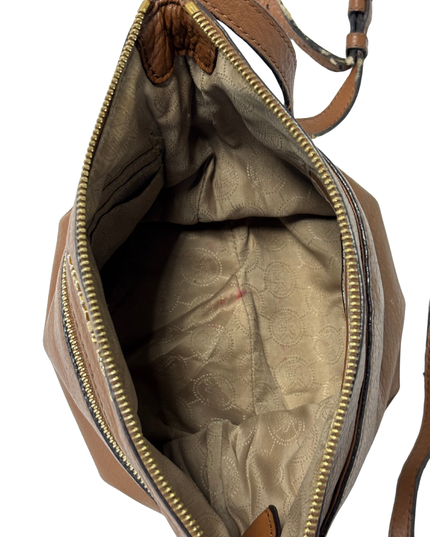 Michael Kors Brown Pebbled Leather Double Zip Crossbody Bag