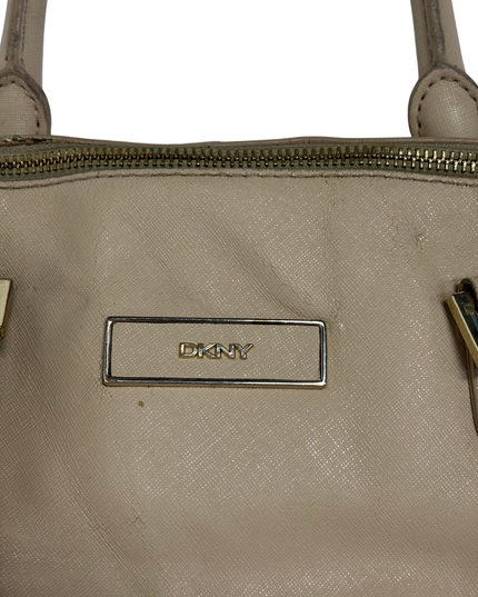 DKNY Beige Nude Saffiano-Style Leather Dome Satchel Handbag