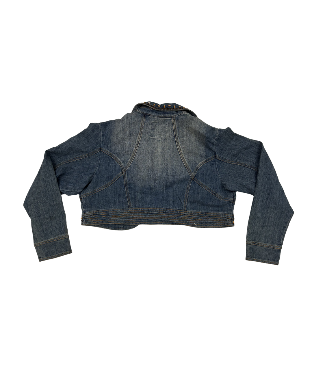 C’est Gold Beaded Embellished Blue Denim Bolero Jacket - XL