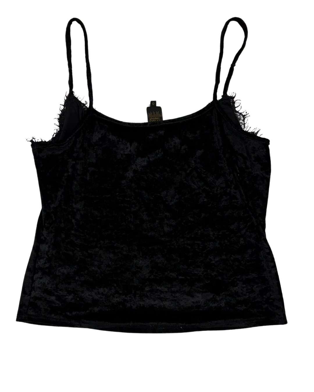 Metropolis Company Black Crushed Velvet Lace Trim Cami - XS