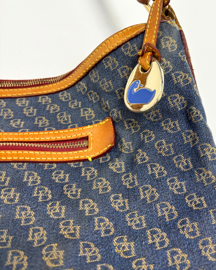 Dooney & Bourke Y2K Vachetta Leather Trim & Duck Fob Monogram Hobo Bag