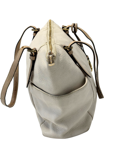 Michael Kors Pebbled Leather Contrast Tan Straps & Gold Charm Tote Bag