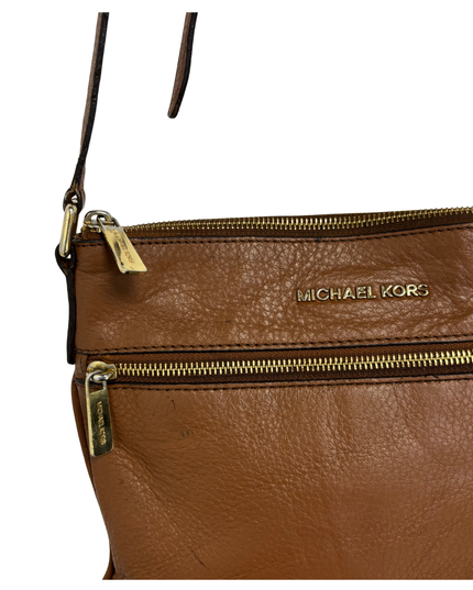 Michael Kors Brown Pebbled Leather Double Zip Crossbody Bag