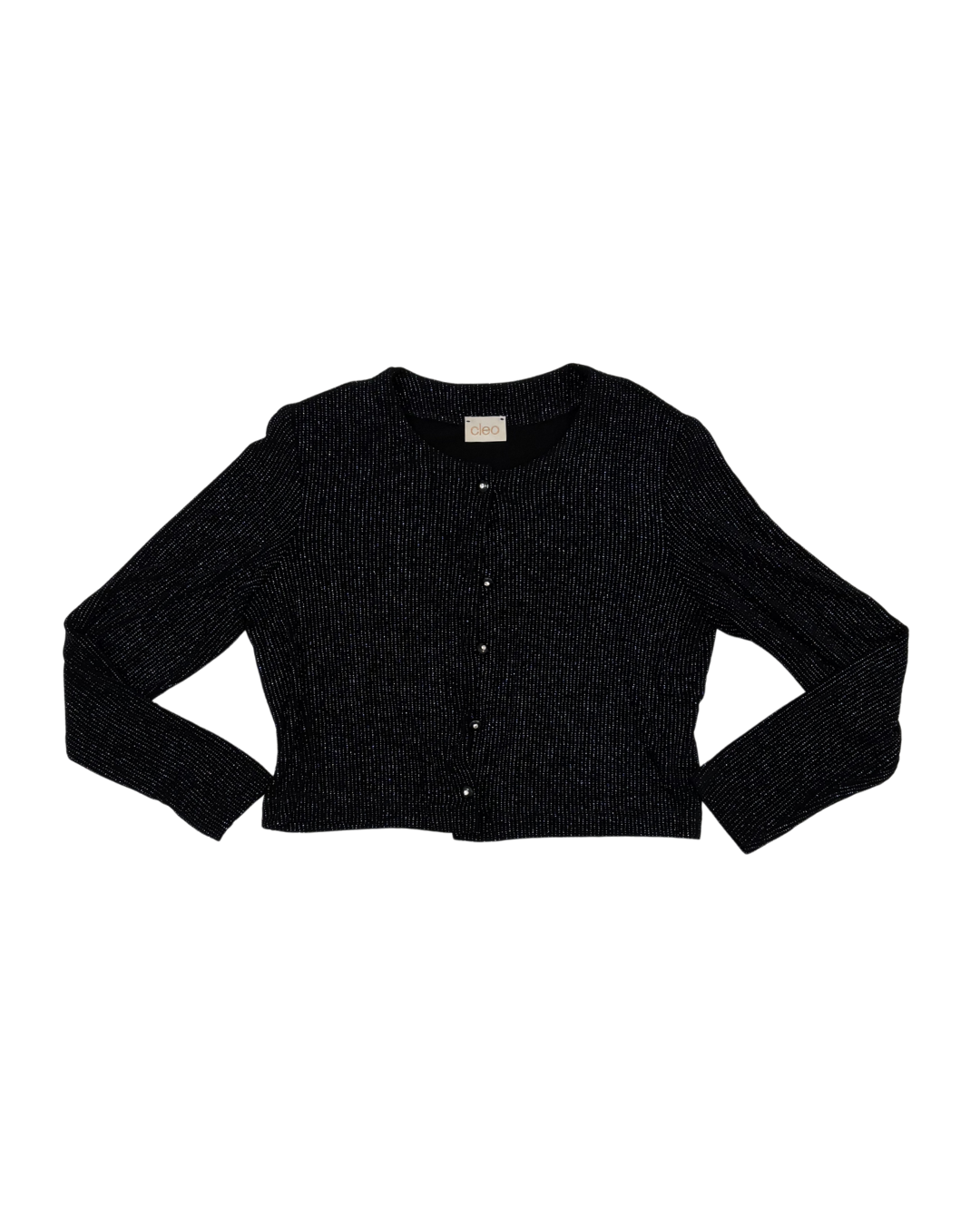 Cleo Black Metallic Striped Button-Up Cardigan - L