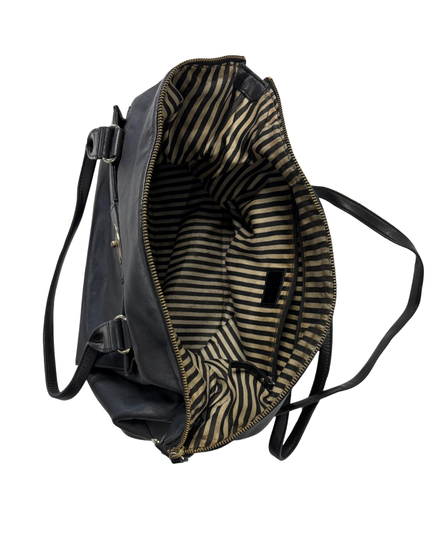 Kate Spade New York Black Leather Striped Interior Turn Lock Satchel Bag