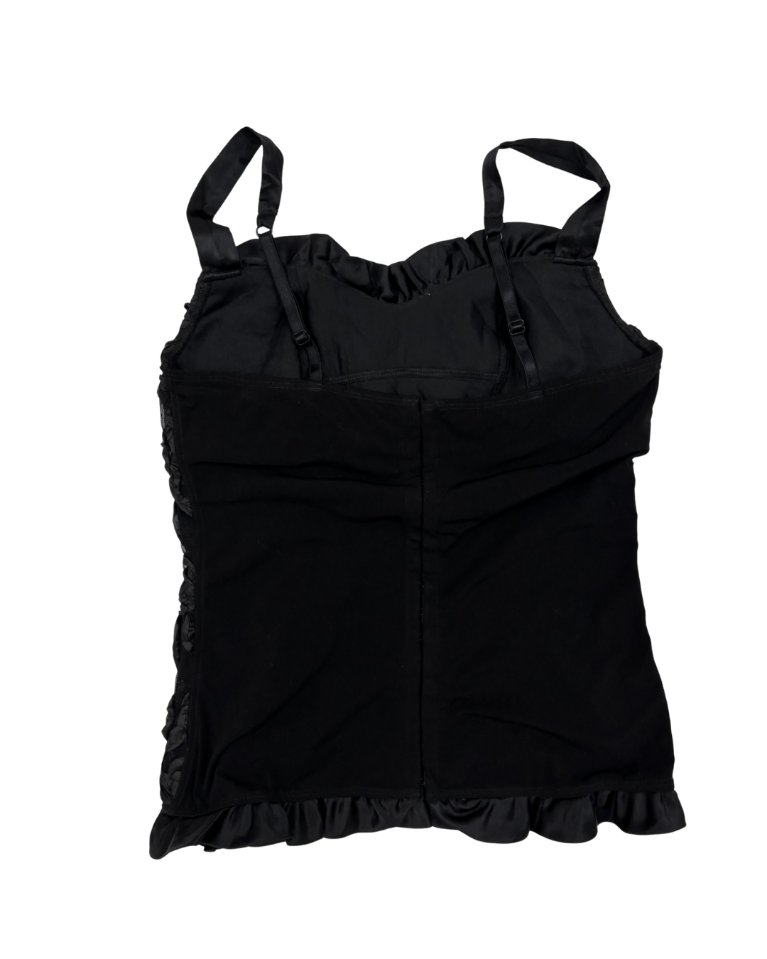 Vintage Black 3D Floral Rosette Ruffled Camisole Top - S