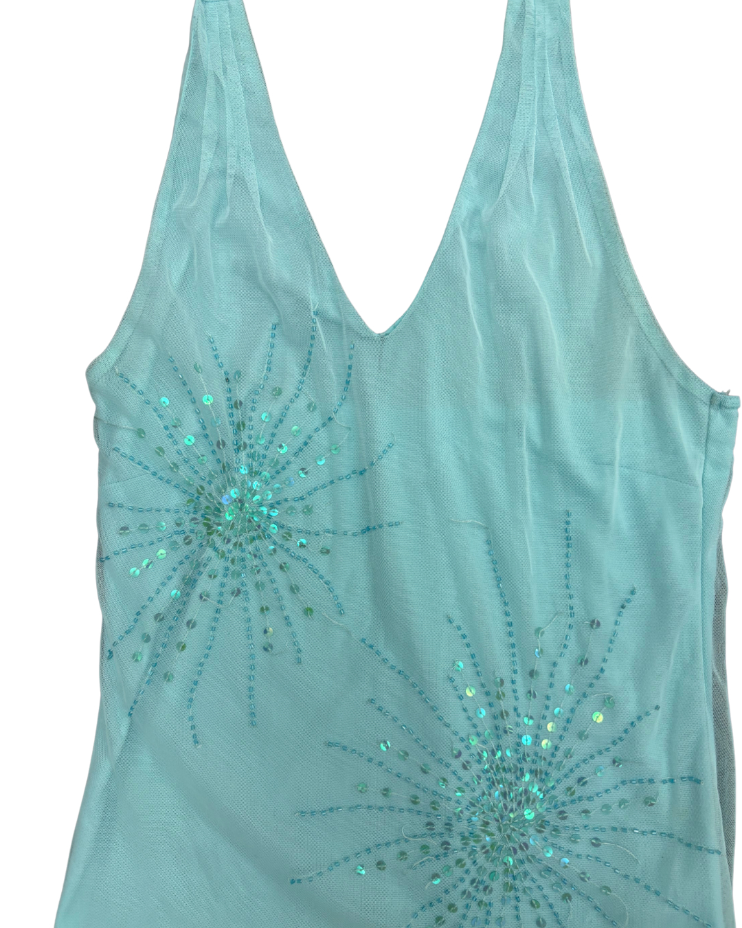 Suzy Shier Y2K Aqua Sequin Halter Top - XXS