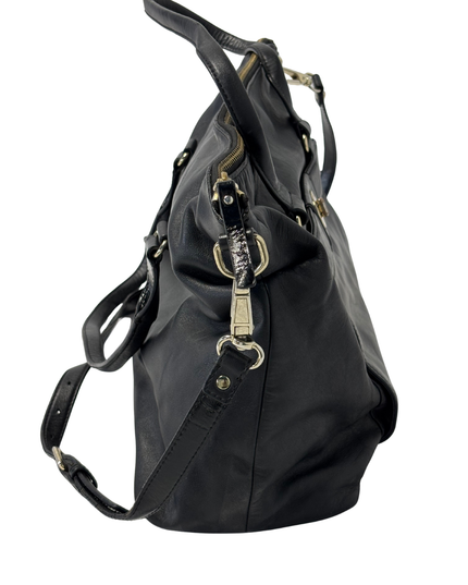 Kate Spade New York Black Leather Striped Interior Turn Lock Satchel Bag