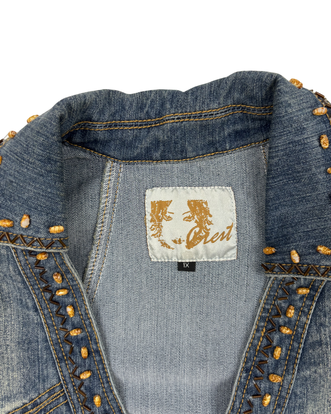 C’est Gold Beaded Embellished Blue Denim Bolero Jacket - XL