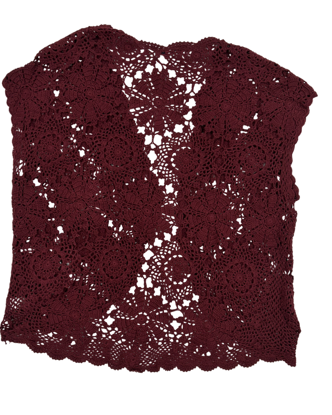 Denim 24/7 Deep Burgundy Floral Crochet Open Vest - L
