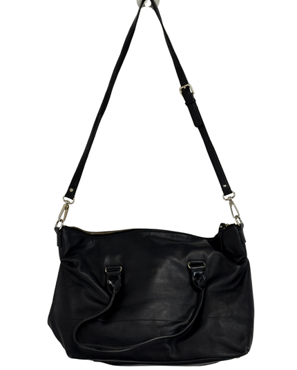 Kate Spade New York Black Leather Striped Interior Turn Lock Satchel Bag