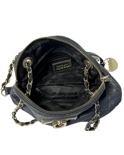 DKNY Black Quilted Leather Mini Shoulder Bag with Chain Strap