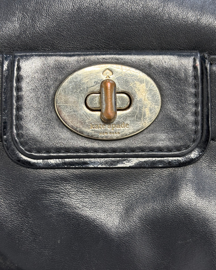 Kate Spade New York Black Leather Striped Interior Turn Lock Satchel Bag