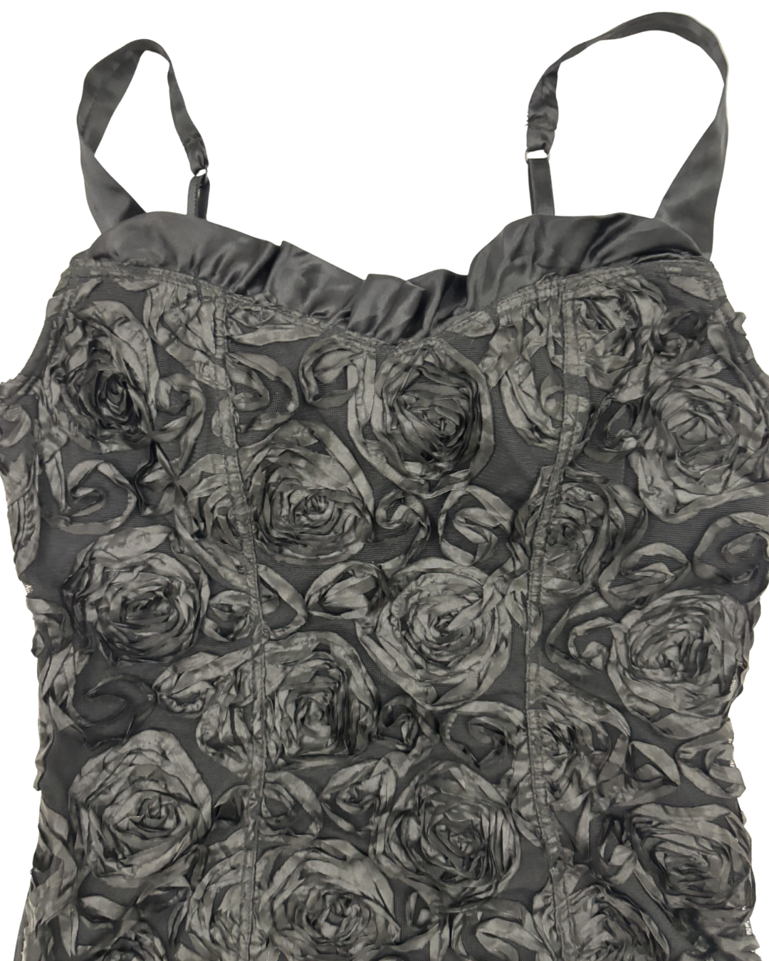 Vintage Black 3D Floral Rosette Ruffled Camisole Top - S