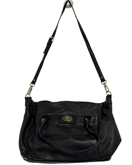 Kate Spade New York Black Leather Striped Interior Turn Lock Satchel Bag