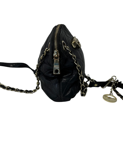 DKNY Black Quilted Leather Mini Shoulder Bag with Chain Strap
