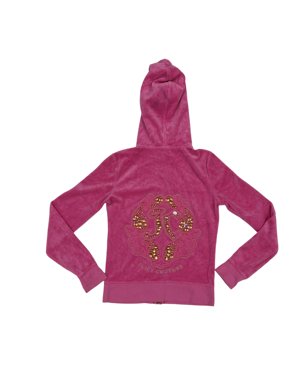 Juicy Couture Hot Pink Velour Studded Crest Zip-Up Hoodie - XS