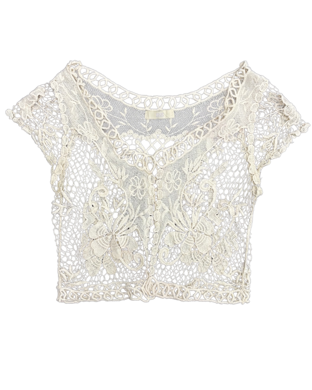 ISSI Vintage Floral Embroidered Ivory Crochet Crop Top - XS