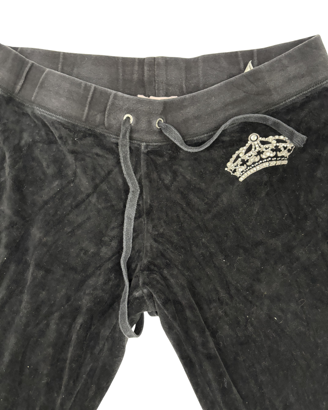 Juicy Couture Velour Rhinestone Crown Black Tracksuit Pants - L | Waist: 30"