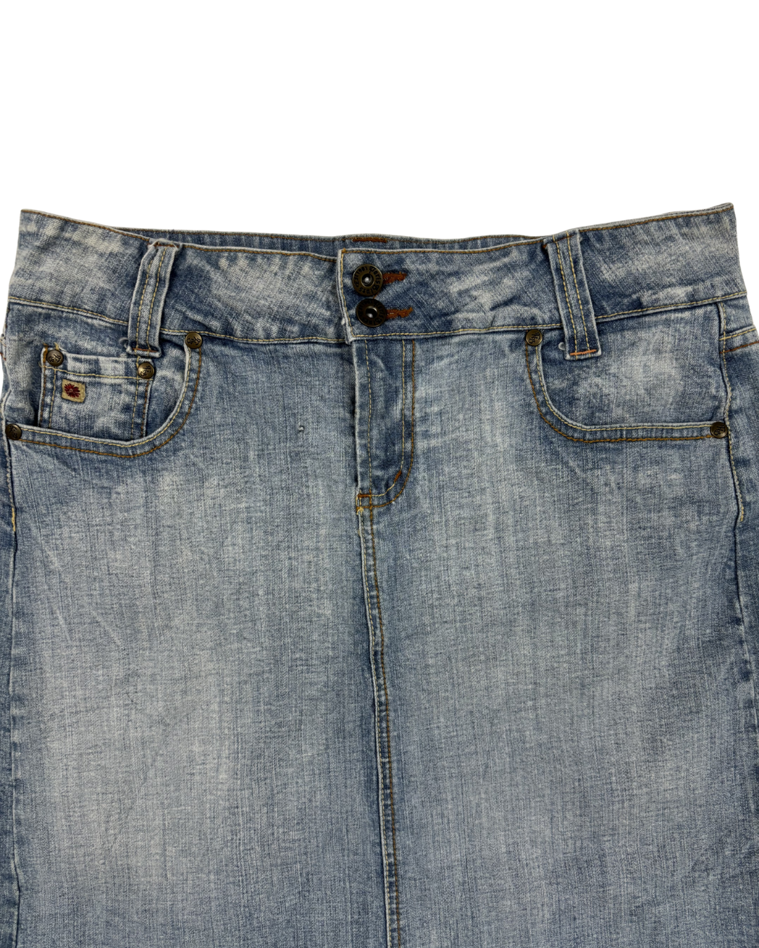 Paris Blues Light Wash Denim with Double Button Mini Skirt - L | Waist: 30"