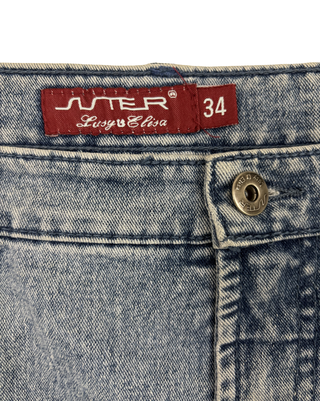 Suter Lusy & Elisa Light Wash Embroidered Denim Midi Skirt - XL | Waist: 34"