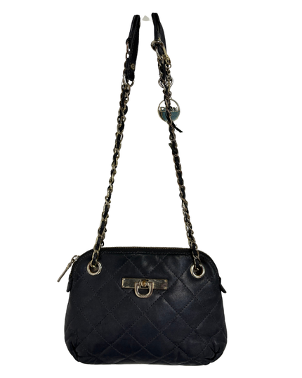 DKNY Black Quilted Leather Mini Shoulder Bag with Chain Strap