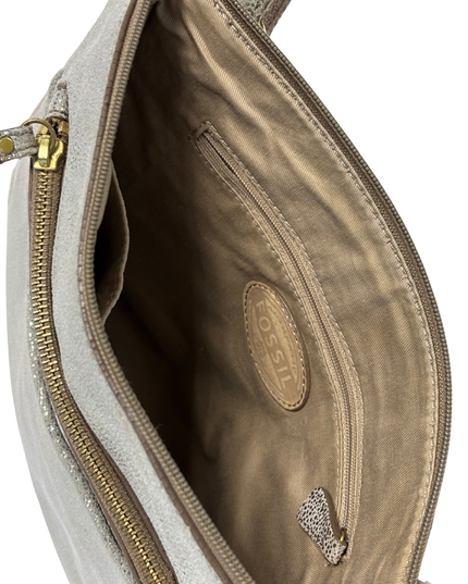 Fossil Metallic Silver Bronze Pebbled Small Crossbody Bag