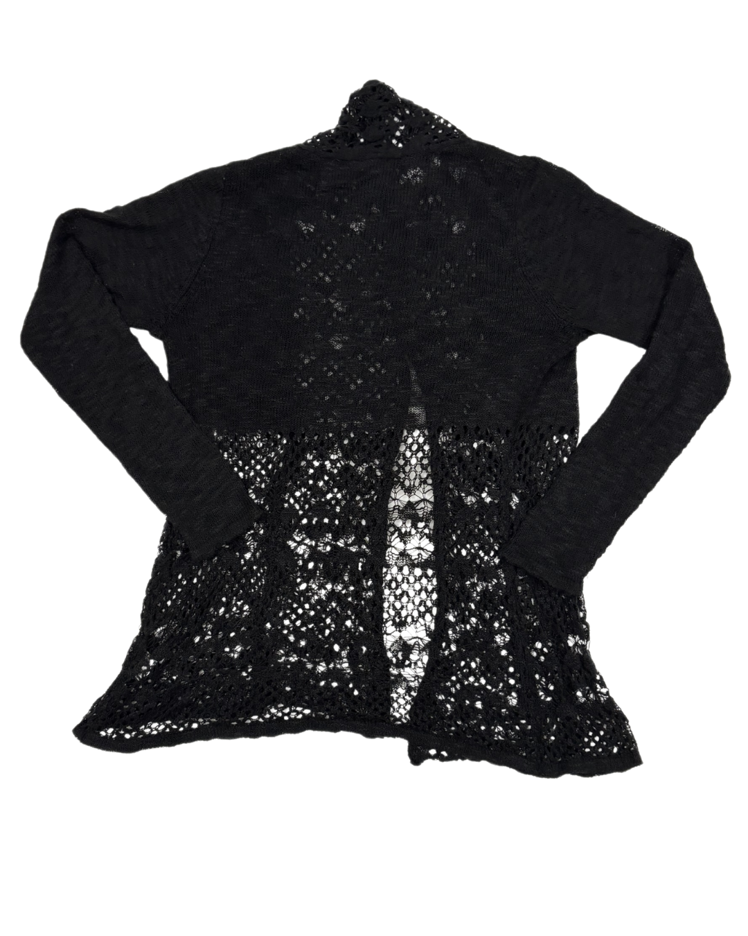 Belldini Sheer Knit & Crochet Black Open Cardigan - M