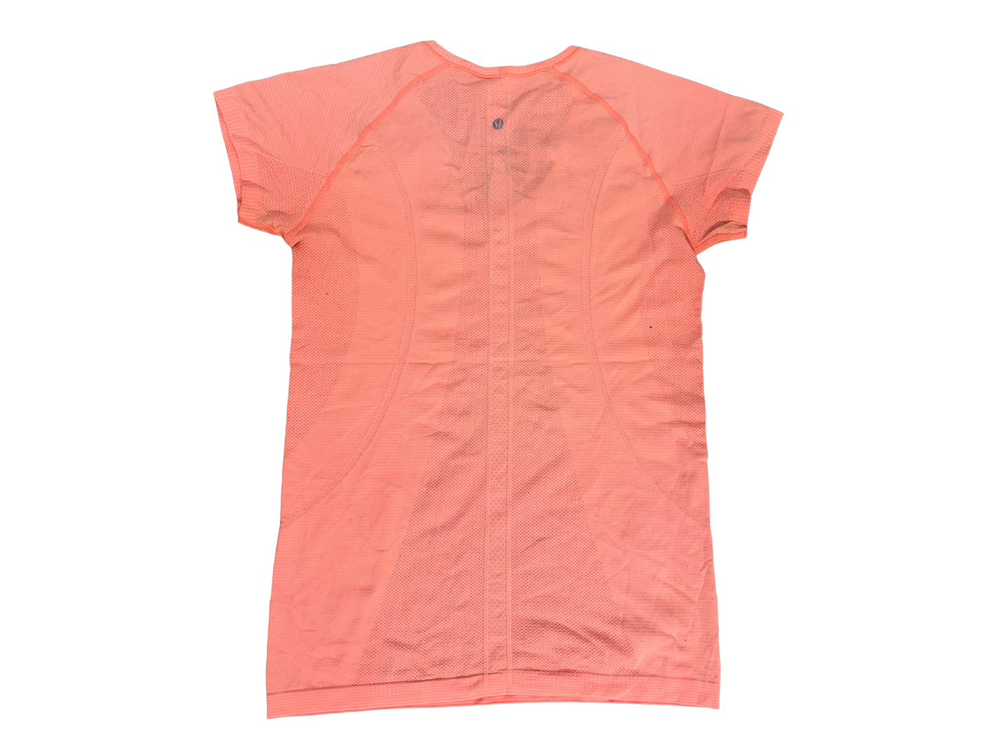 Lululemon Seamless Mesh V-Neck Athletic Tee in Coral Pink - L