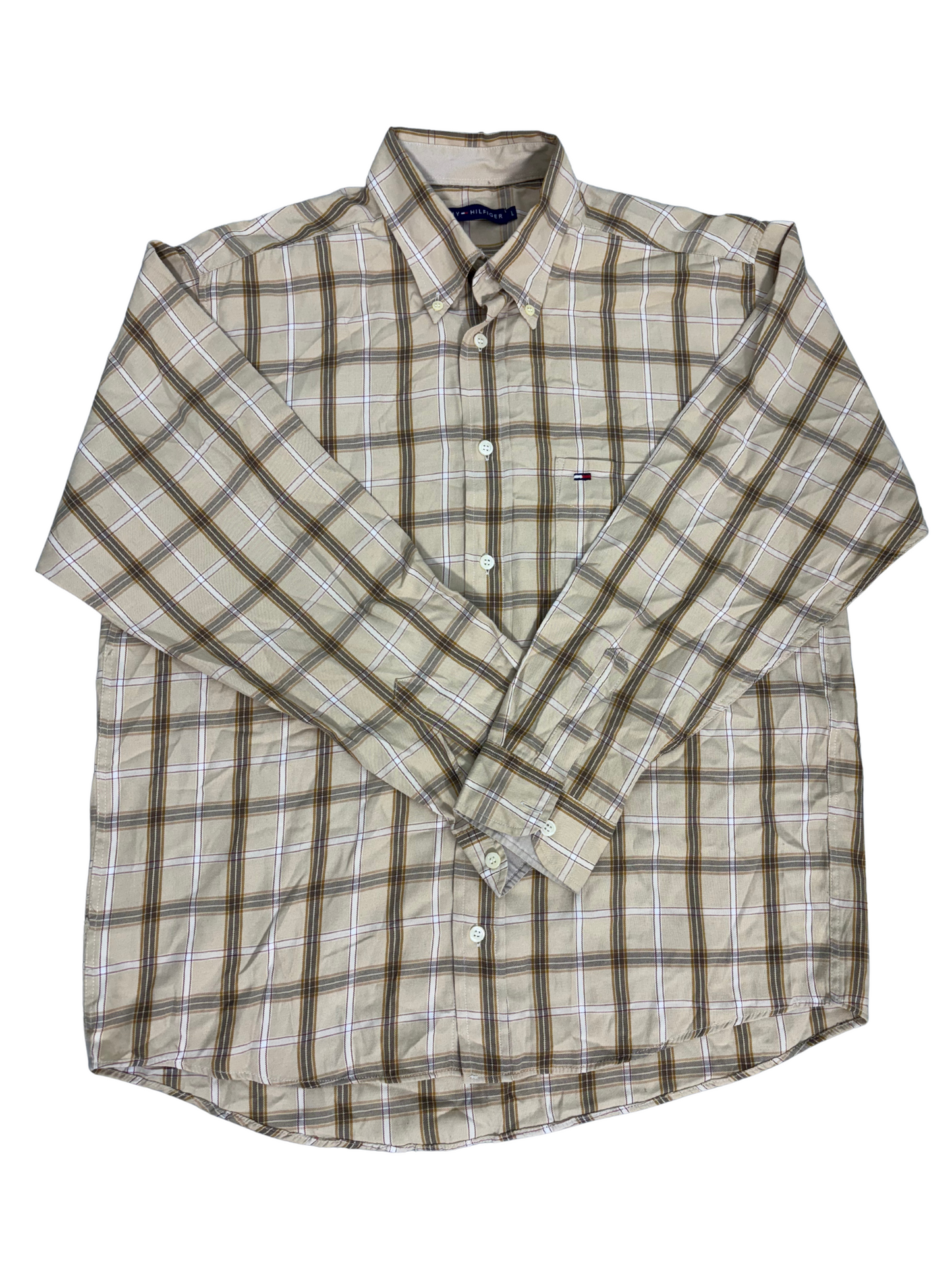 Tommy Hilfiger Beige Plaid Button-Down Shirt - L