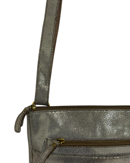 Fossil Metallic Silver Bronze Pebbled Small Crossbody Bag