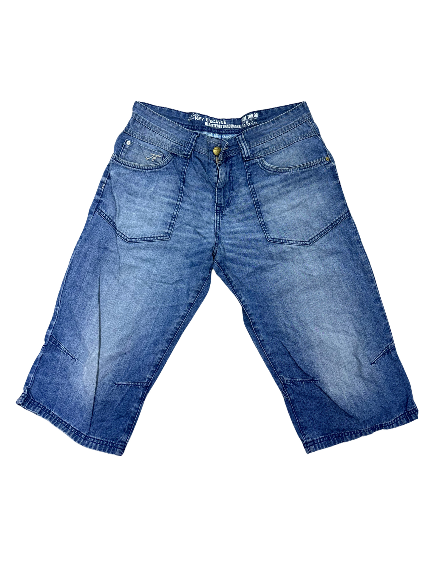 Tom Tailor Baggy Fit Denim Shorts – Light Wash Utility Style- M | Waist: 32