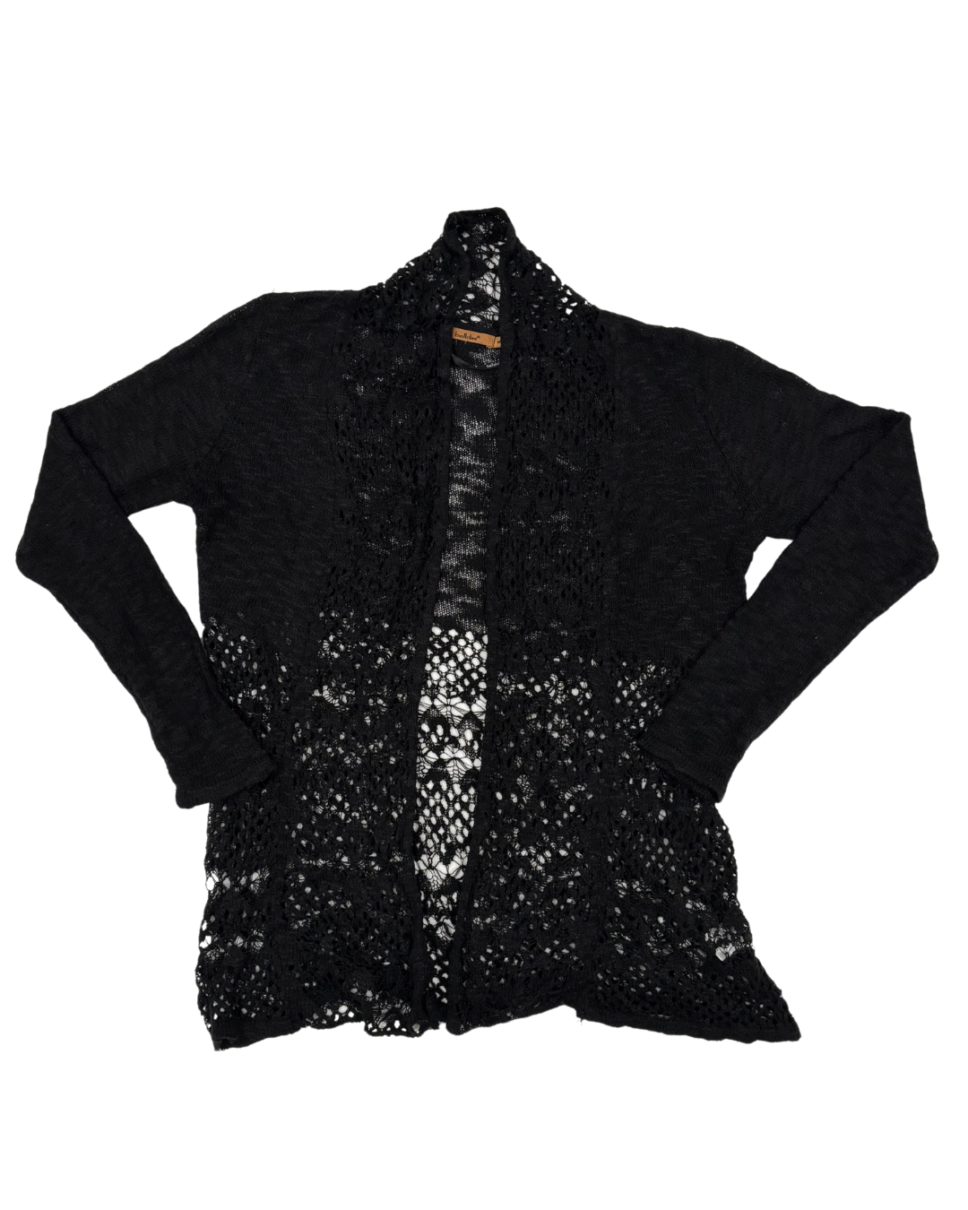 Belldini Sheer Knit & Crochet Black Open Cardigan - M
