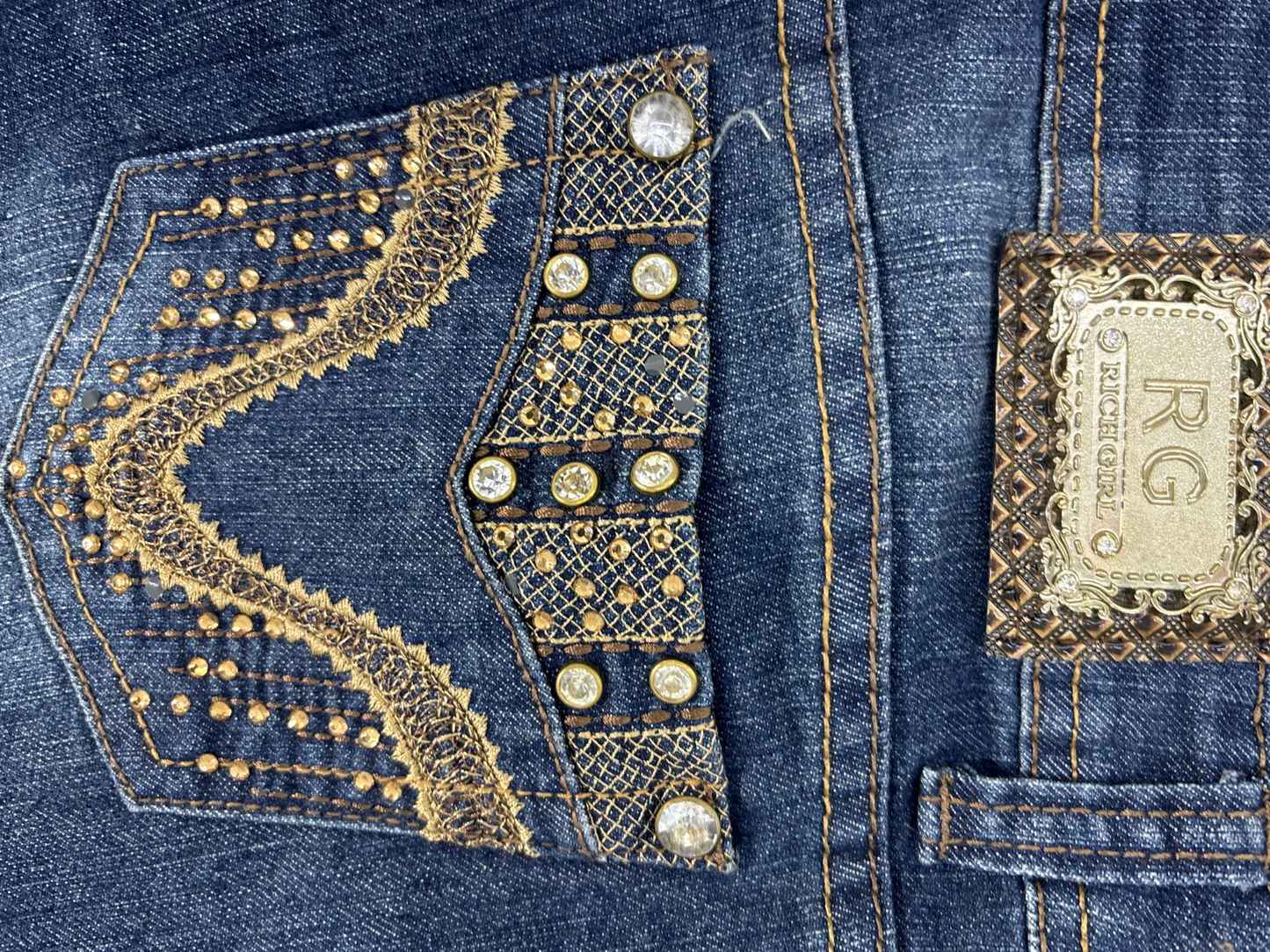 Embellished Skinny Jeans - Dark Blue - L | Waist: 31"