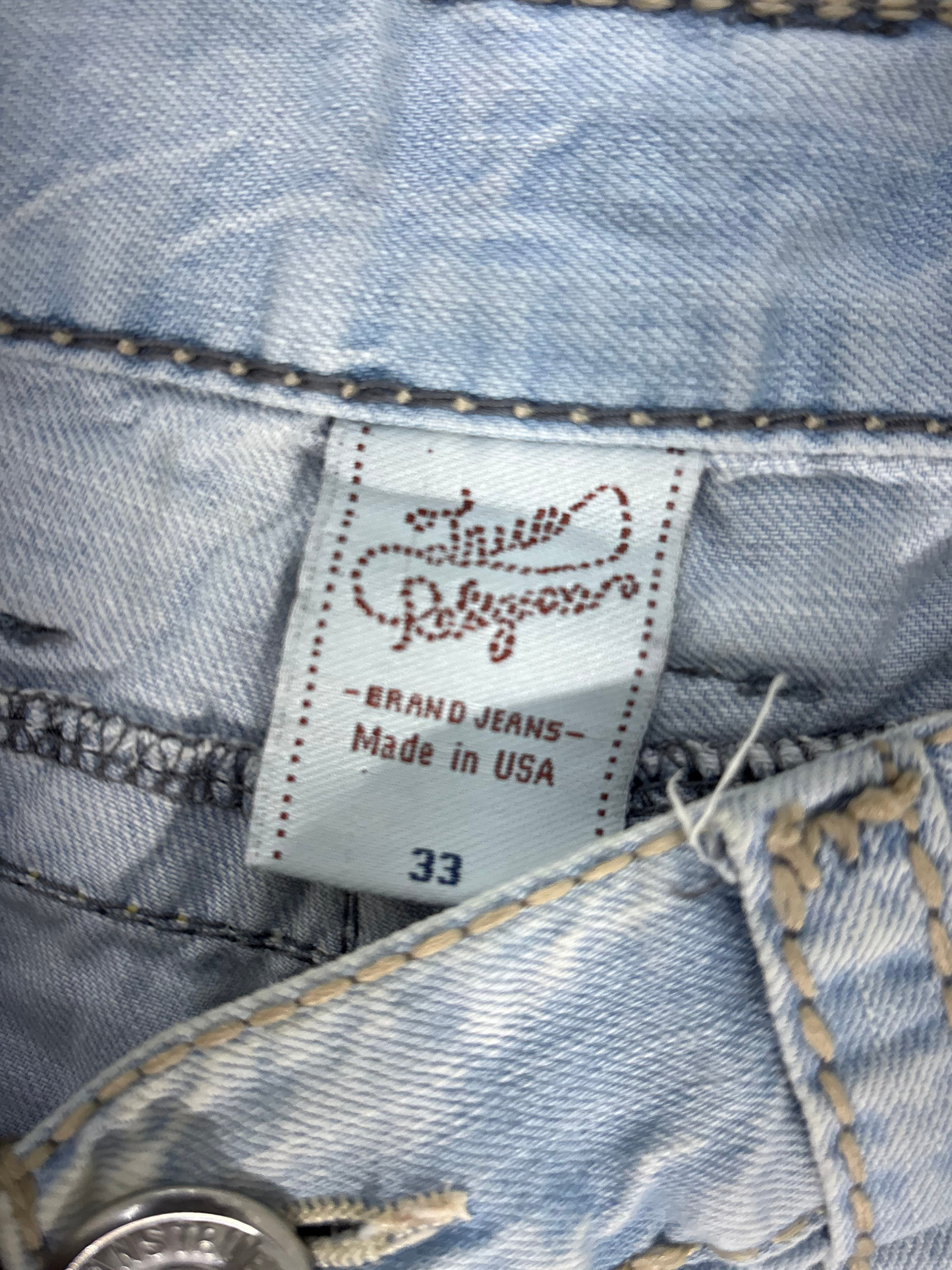 True Religion Billy Bootcut Jeans - Light Wash Vintage USA Made - XL | Waist: 33"