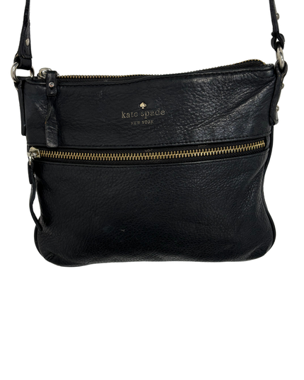 Kate Spade New York Black Pebbled Leather Double Zip Crossbody Bag