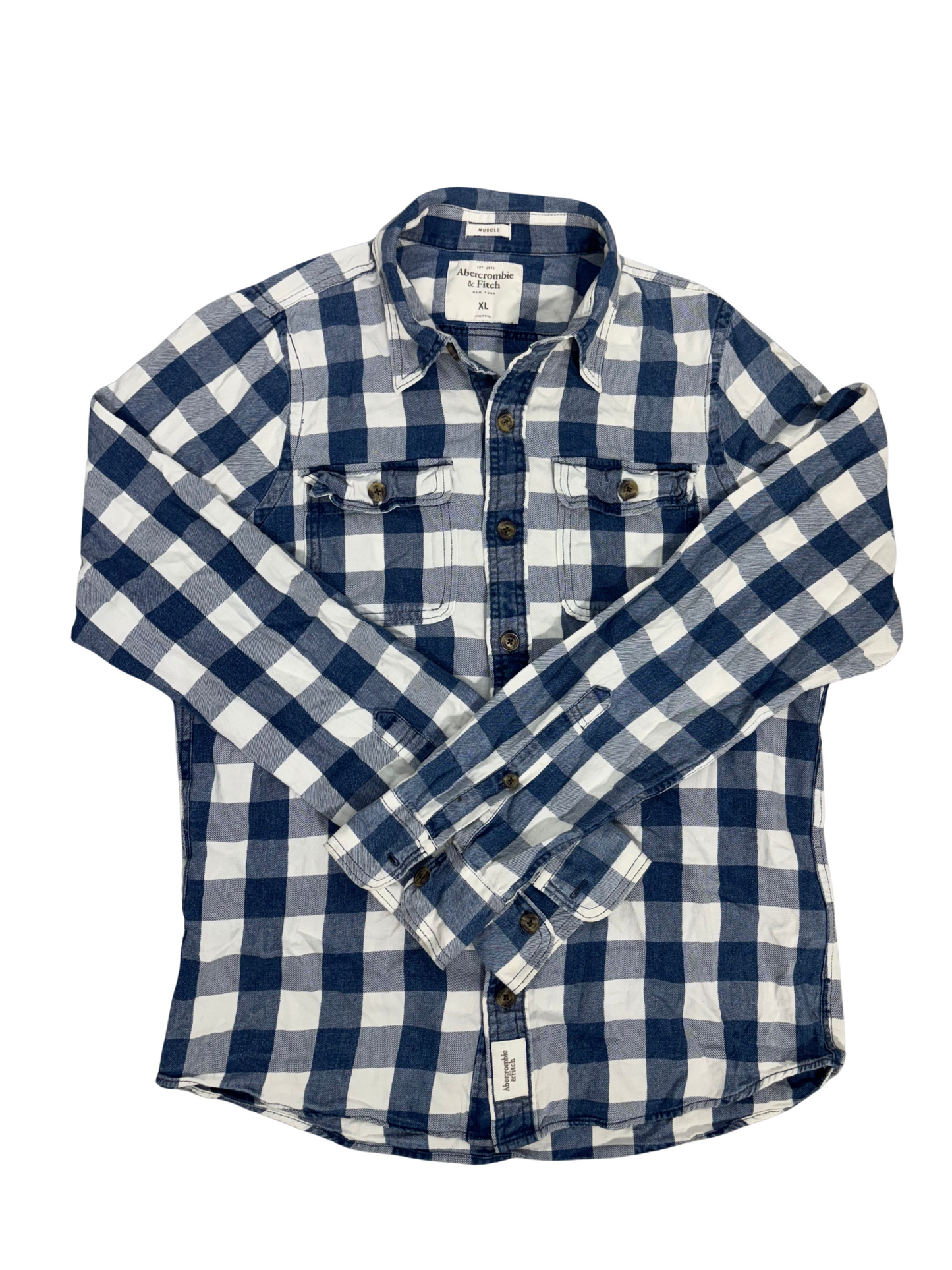 Abercrombie & Fitch Muscle Fit Flannel Plaid Button Up Shirt - L