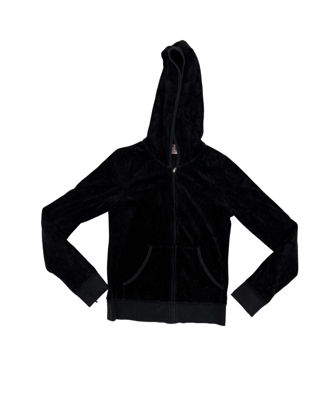 Juicy Couture Black Velour Rhinestone Crown JC Logo Zip-Up Hoodie - XS