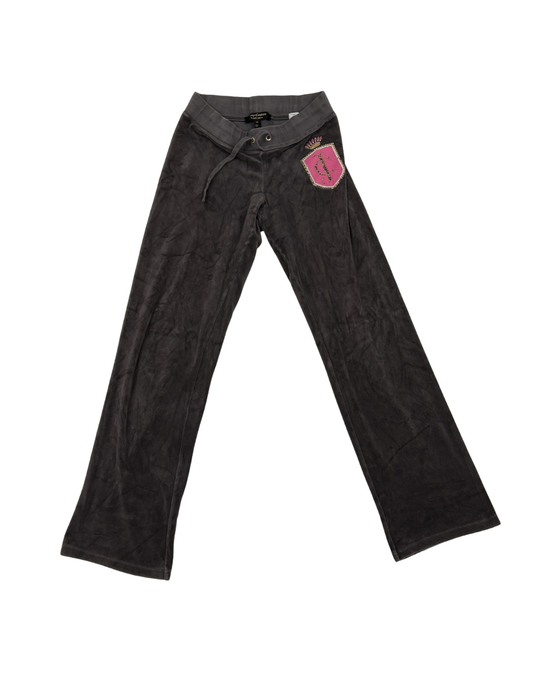 Juicy Couture Grey Velour Pink Crest Logo Tracksuit Pants - XS | Waist: 22"