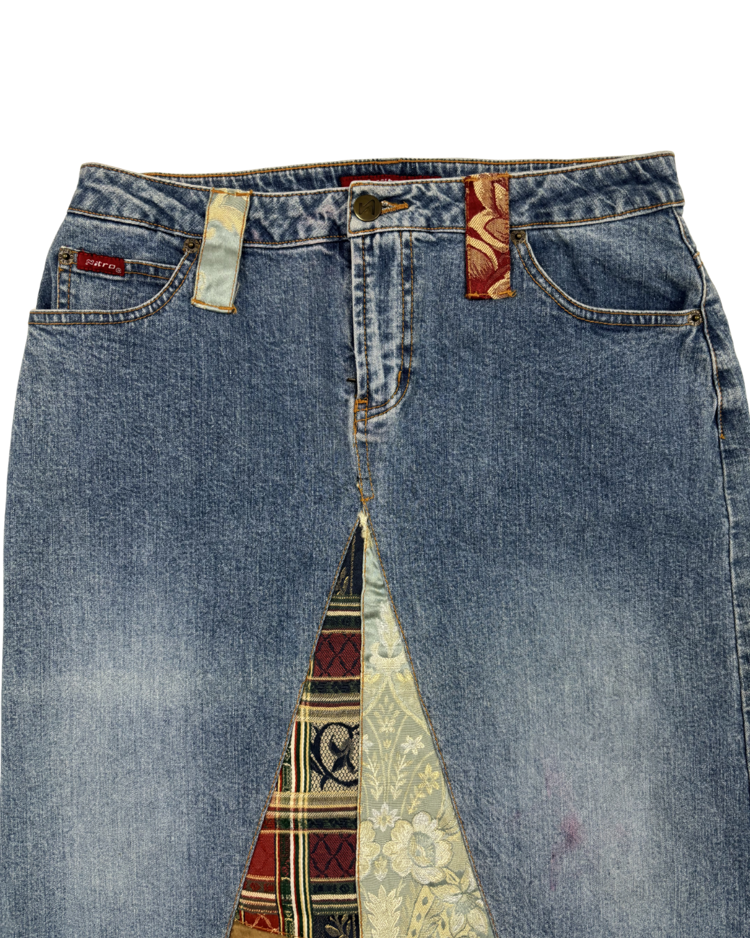 Nitro Stretch Patchwork Panel Denim Mini Skirt - M | Waist: 28"