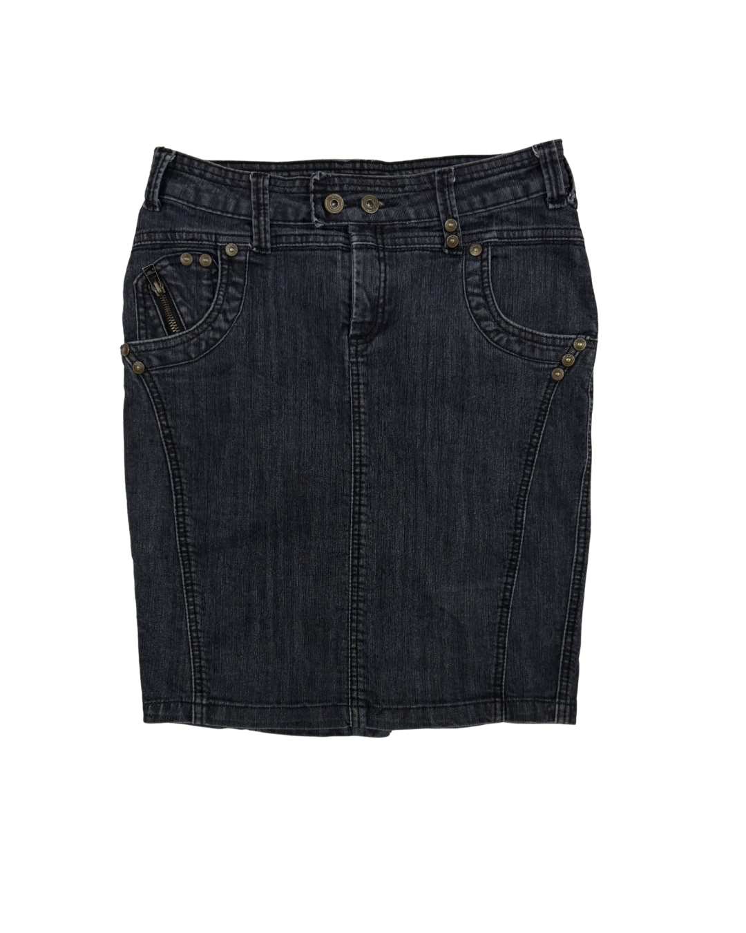 Seductions Black Wash Studded Denim Pencil Skirt - M | Waist: 28"