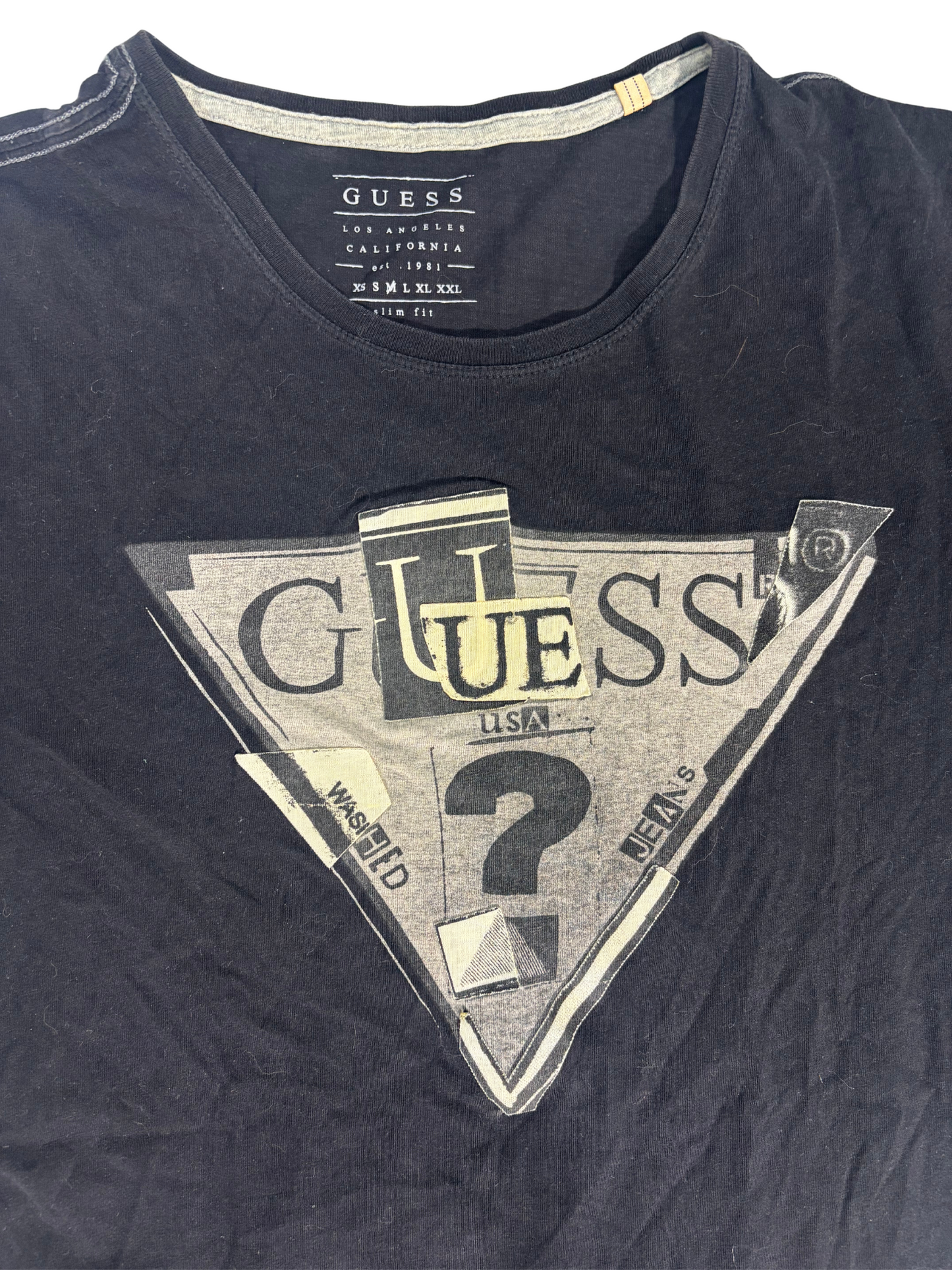 Y2K Guess Los Angeles Triangle Logo Black T Shirt - L