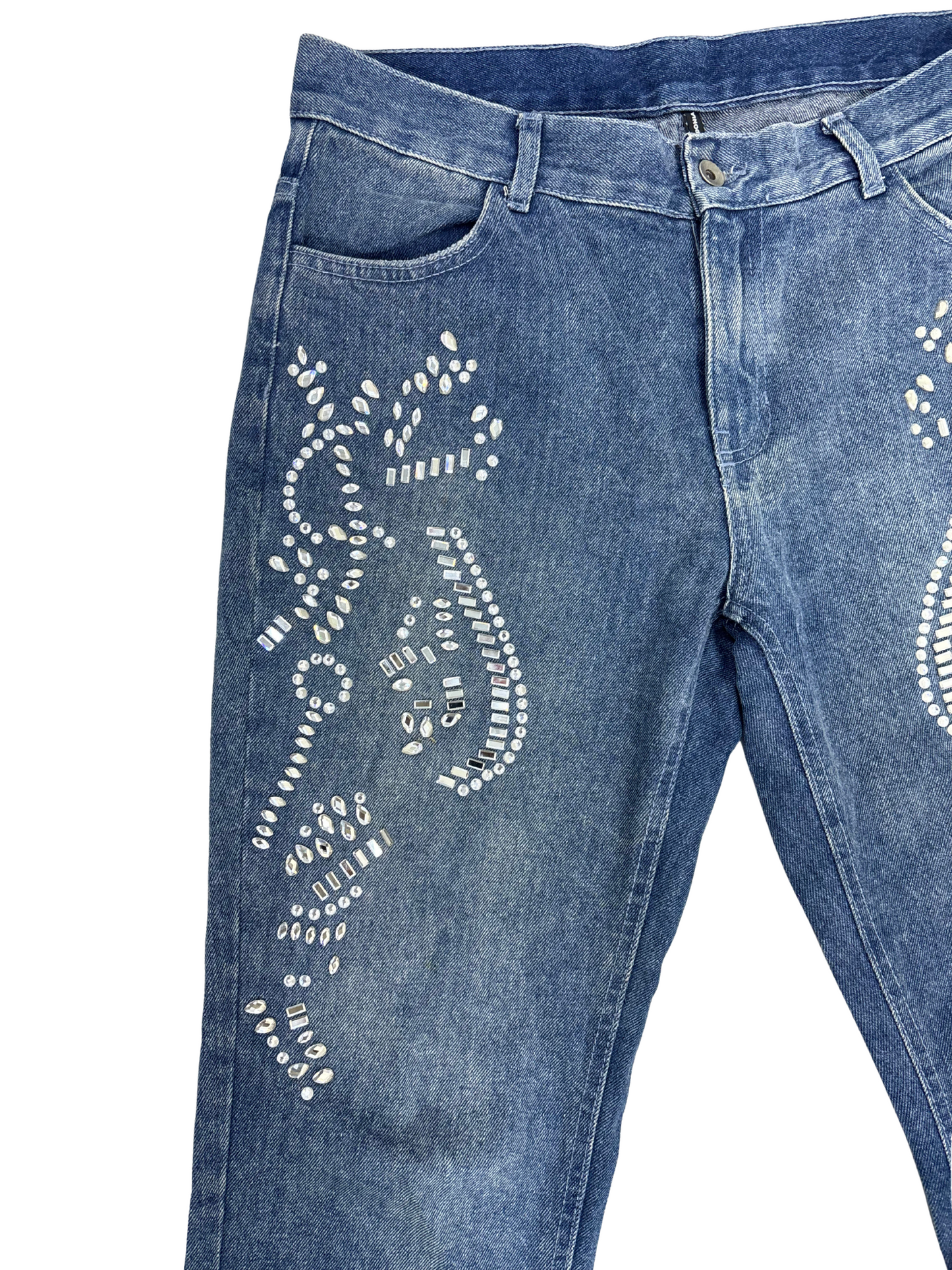 Calzedonia Embellished Rhinestone High-Rise Blue Jeans - L | Waist: 31"