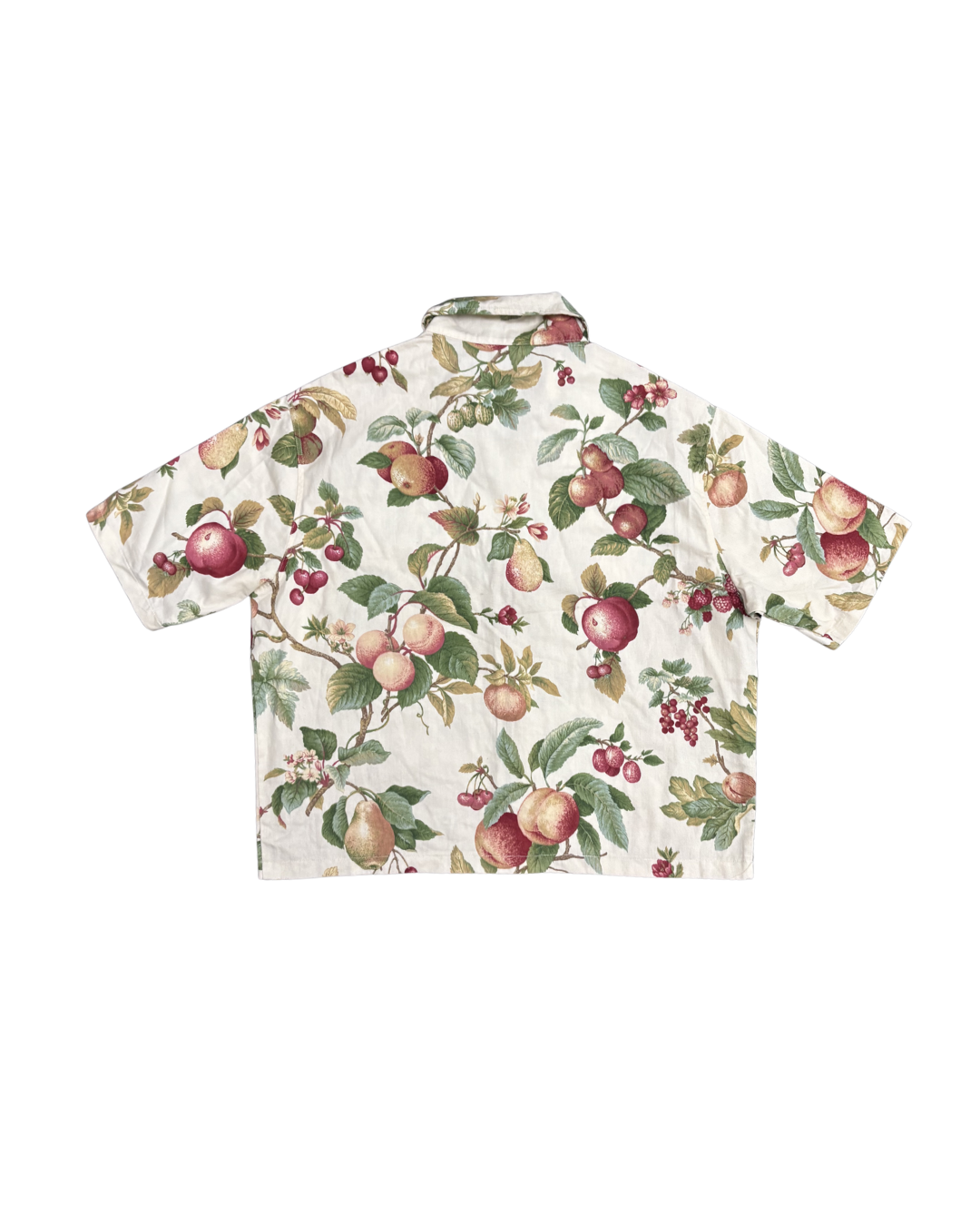 Vintage Fruit Print Zip-Up Short Sleeve Jacket Shirt -L